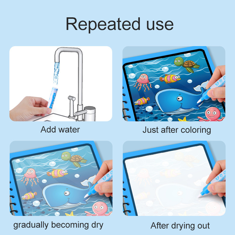 Magic Water Book with Pen Part - Reusable Water Magic Coloring Book review and price